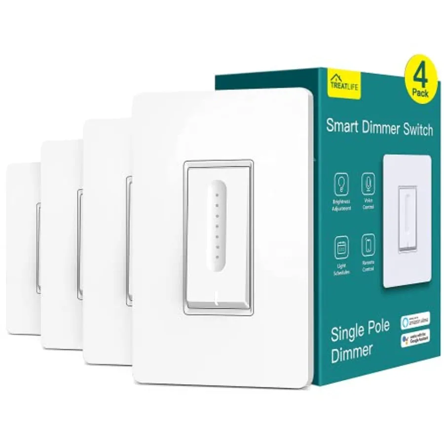 Smart Dimmer Switch 4 Pack, Single Pole Smart Switch Works with Alexa and Google Home, Neutral Wire Required, 2.4GHz WiFi Dimme