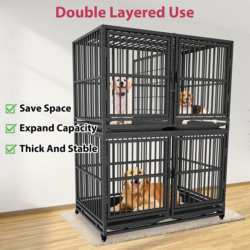 Heavy Duty Dog Crate Metal Dog Crate Cages Kennel with Wheels and Removable Tray Indoor Dog Kennel for Small Medium Large Dogs