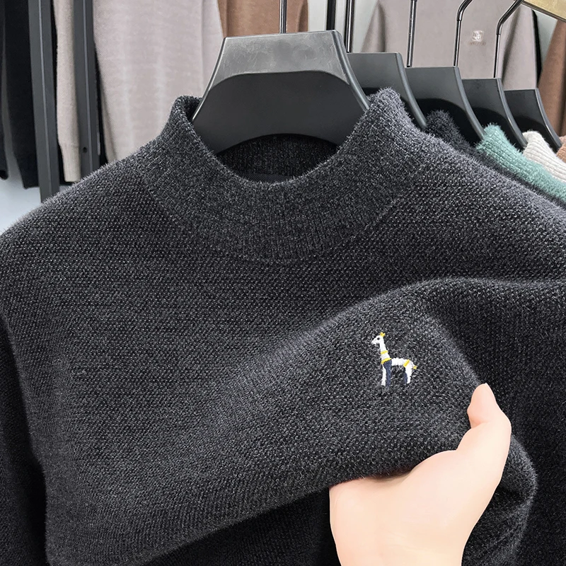 

Man Autumn Winter New Long Sleeves Knitwear Fleece-Lined Thickened Exquisite Embroidery Luxury Brand Fashion Casual PulloverTops