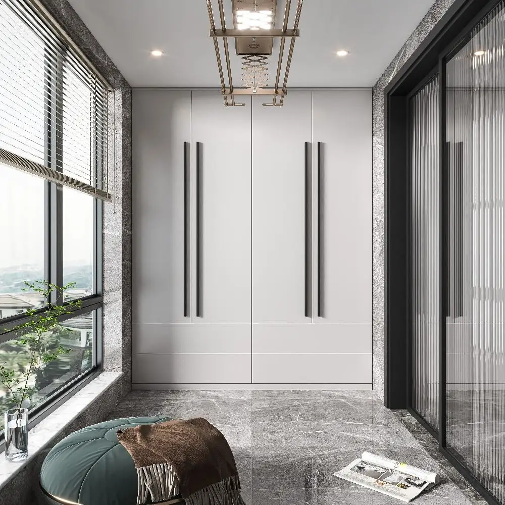 Fashionable Household Frosted Aluminum Alloy Wardrobe Embedded Space Saving Storage Cabinet Light Luxury Bedroom Furniture