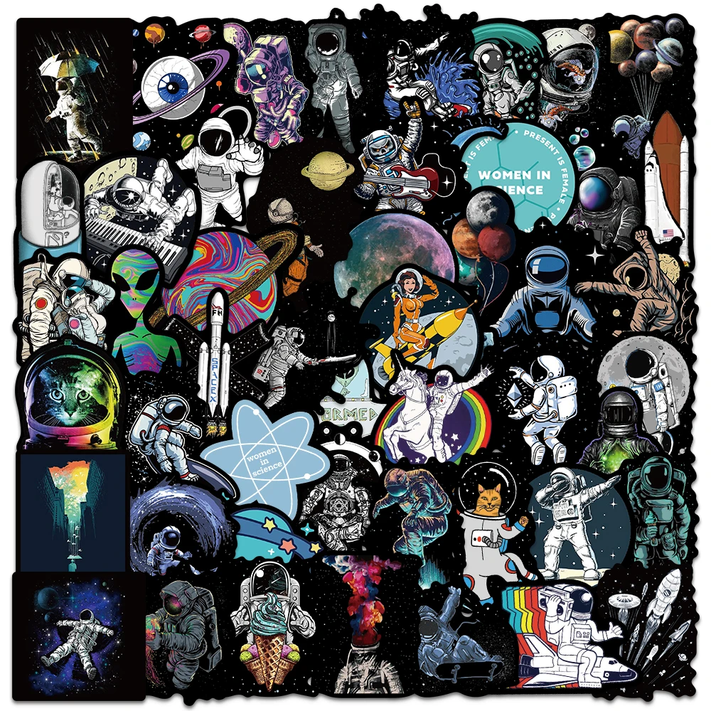 50PCS Outer Space Astronaut Graffiti Stickers Cartoon DIY Skateboard Fridge Motorcycle Luggage PVC Waterproof Sticker Toy