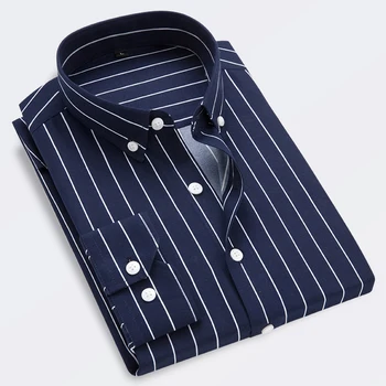 M-5XL 2023 Autumn New Men's Striped Shirt Solid Casual Long Sleeve Slim Fit Korean Edition Business Formal Laydown Shirt 4