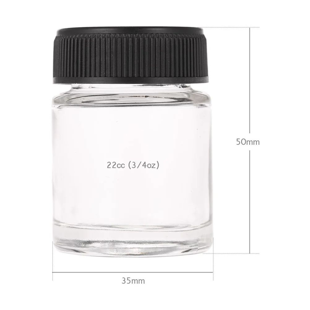 

22cc Airbrush Glass Jars Clear Bottles with Plastic Lid Fits Siphon Feed Airbrush Brands Master Badger Compatible