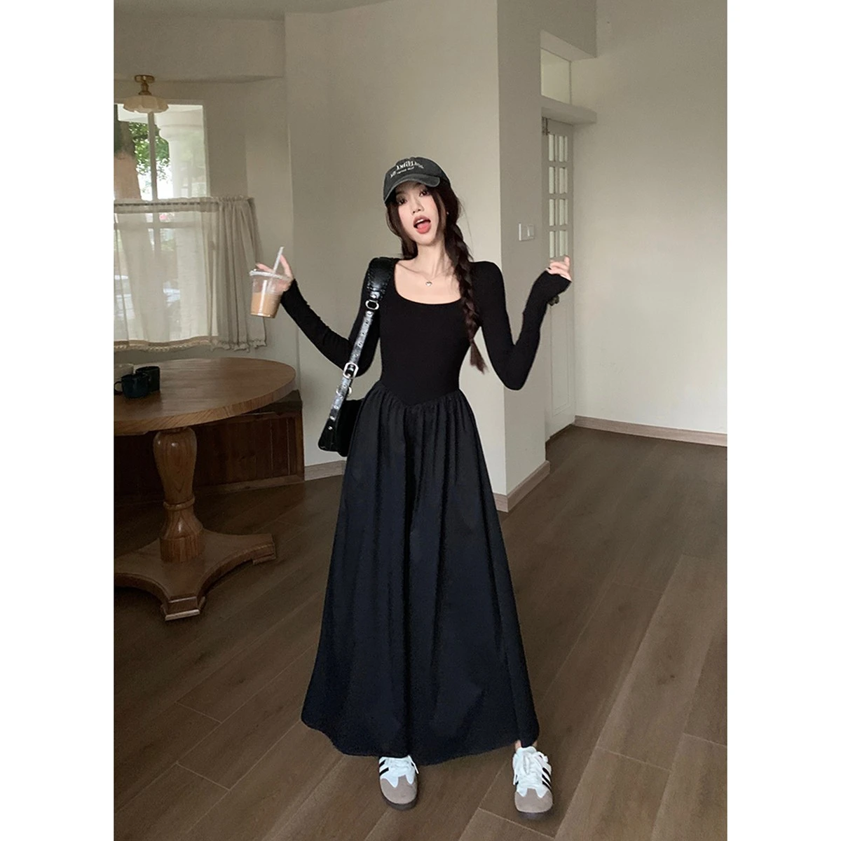 فساتين نسائية بأكمام طويلة فستان وصيفة العروس للربيع أشرطة من الساتان مزين بخصر ملتوي كبير الحجم طراز فرنسي أنيق بسيط #4