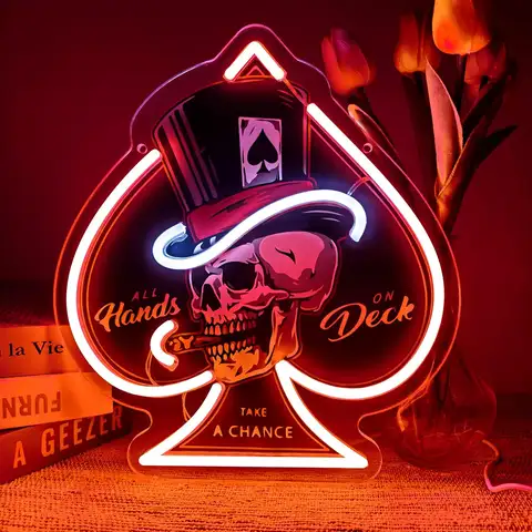 Skull Ace of Spades Neon Signs Dimmable LED Poker Neon Light USB for Game Room Home Bar Man Cave Wall Decor Cool Gifts for Men