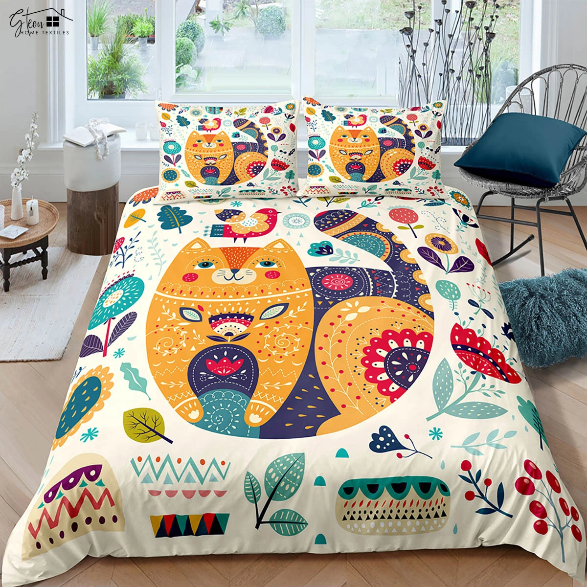 Cat In Space Cartoon Print Duvet Cover 100% Polyester Bedding Set Quilt Cover Pillowcase Three Piece Set