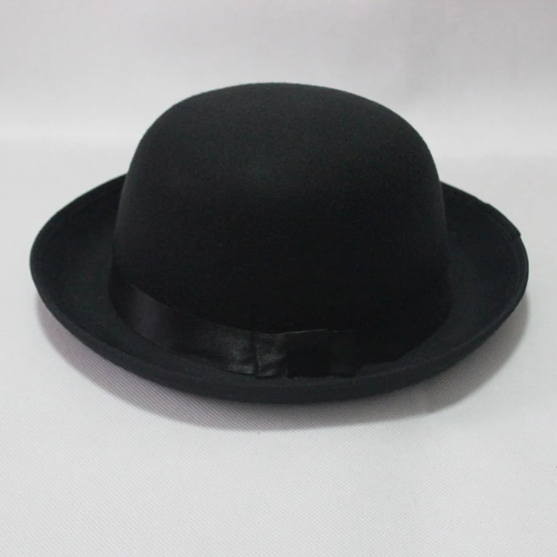 2024 New Wool Bowler Hat luxury felt billycock hats for men with belt rolled brim casquette men's cap