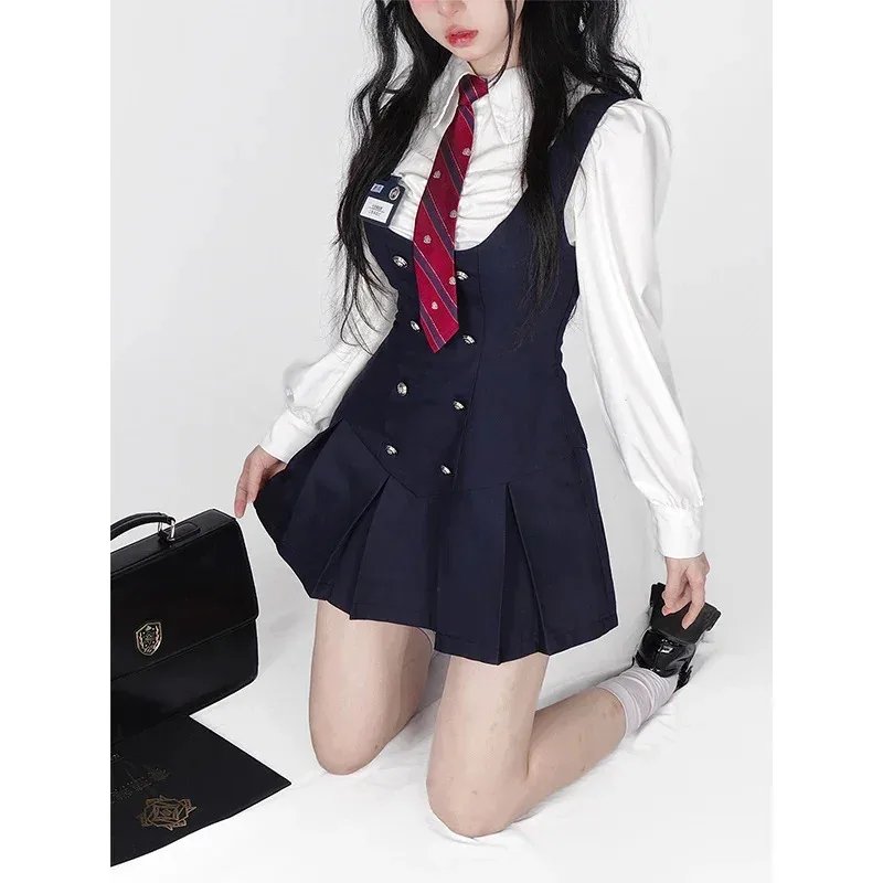 Jk Uniform Pure Desire Autumn and Winter Preppy Suspender Skirt Platycodon Grandiflorum Style Japan fashion Autumn Long sleev...