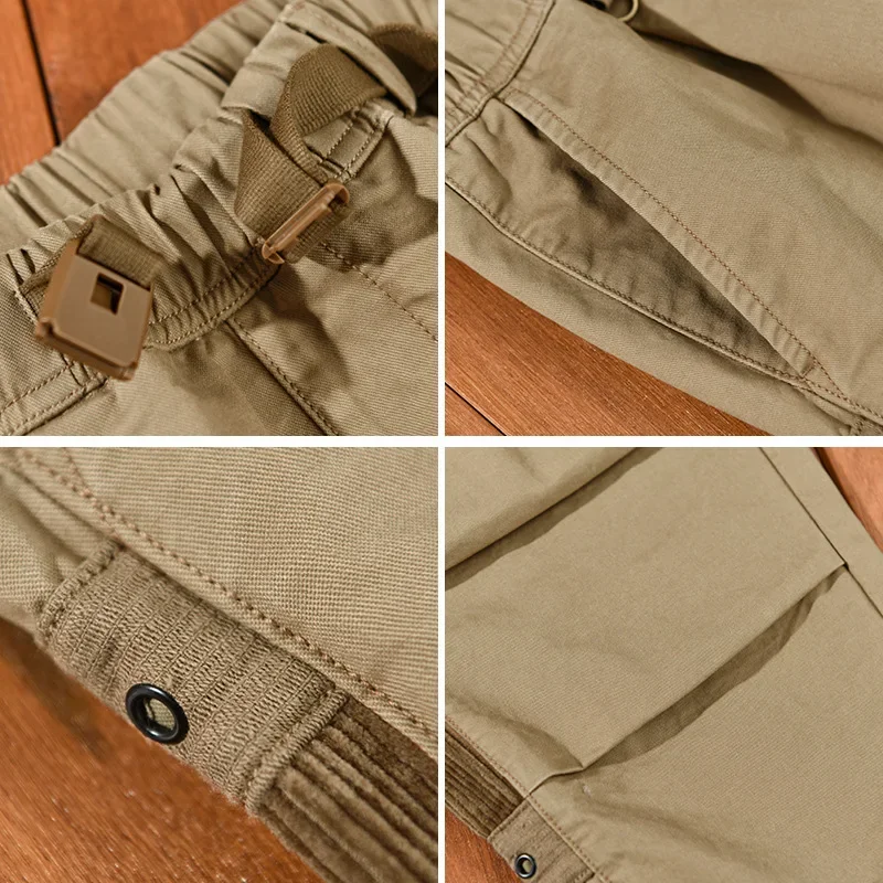 Pantalones Cargo caqui de estilo japonés para hombre, pantalón holgado de algodón con cintura elástica, ropa de calle de moda juvenil, primavera y otoño