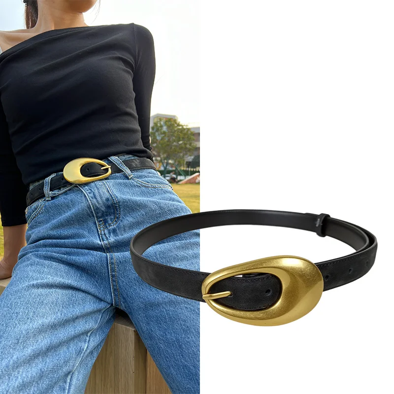 Fashion Real leather belt For Women Deer High Quality Elegant bussiness Women's Belt Female Western Cowgirl Belt Golden Bucket