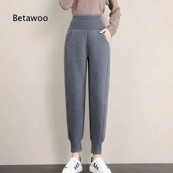 Women High Waist Jogger Pants Loose Thick Fleece Lined Trousers With Faux Lamb Wool Casual Bottoms Suitable For Outdoor Daily W