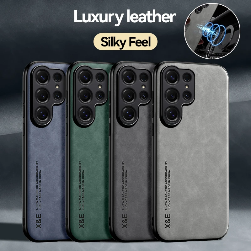 EUCAGR Luxus PU Leder Magnetische Zurück Fall Für Samsung Galaxy S26 Ultra/S25/S24/S23/S22/S21/S20 FE Mit Metall Platte Telefon Shell