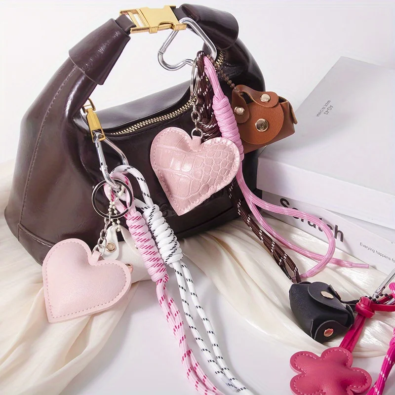 

Simple Elegant Crocodile Patterned Heart-shaped Keychain Bag Pendant Five Pointed Star Flower Woven Bracelet Bag Accessory