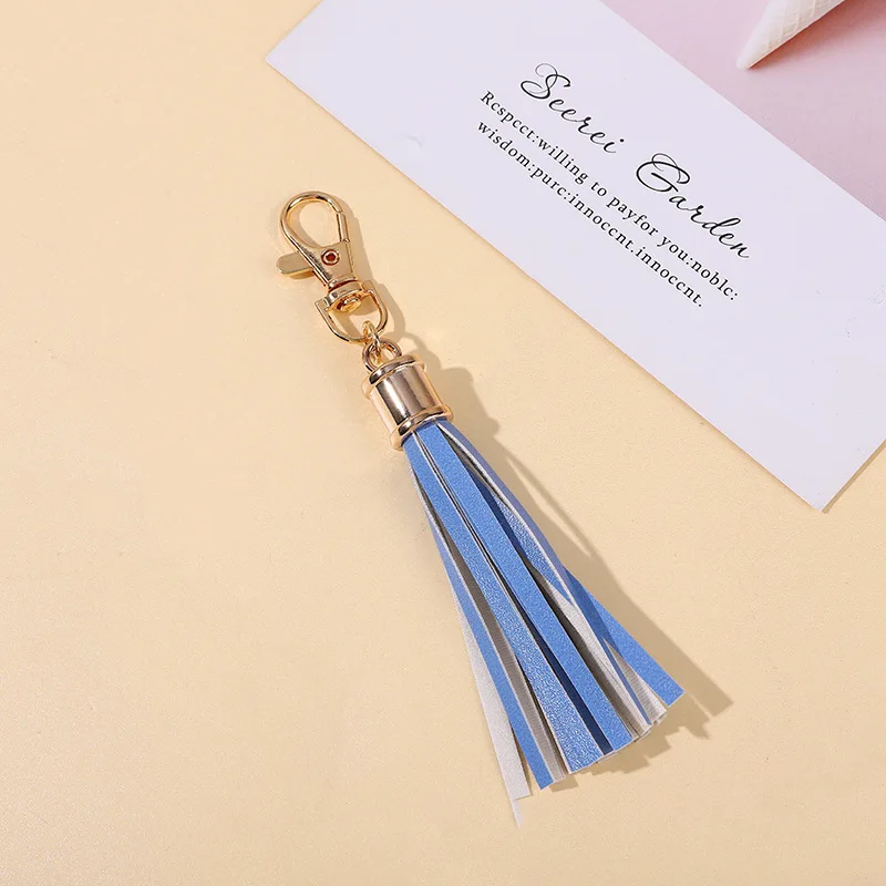 black tassel keychain pendant oversized colourful PU leather tassel keychain customize accessories ladies school bag ornaments