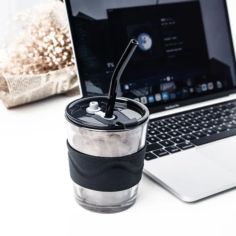 Sodium Calcium Glass Straw Cup High-temperature Resistant Glass Cup Student Cup Scald Resistant Water Cup Office Water Cup ZE300