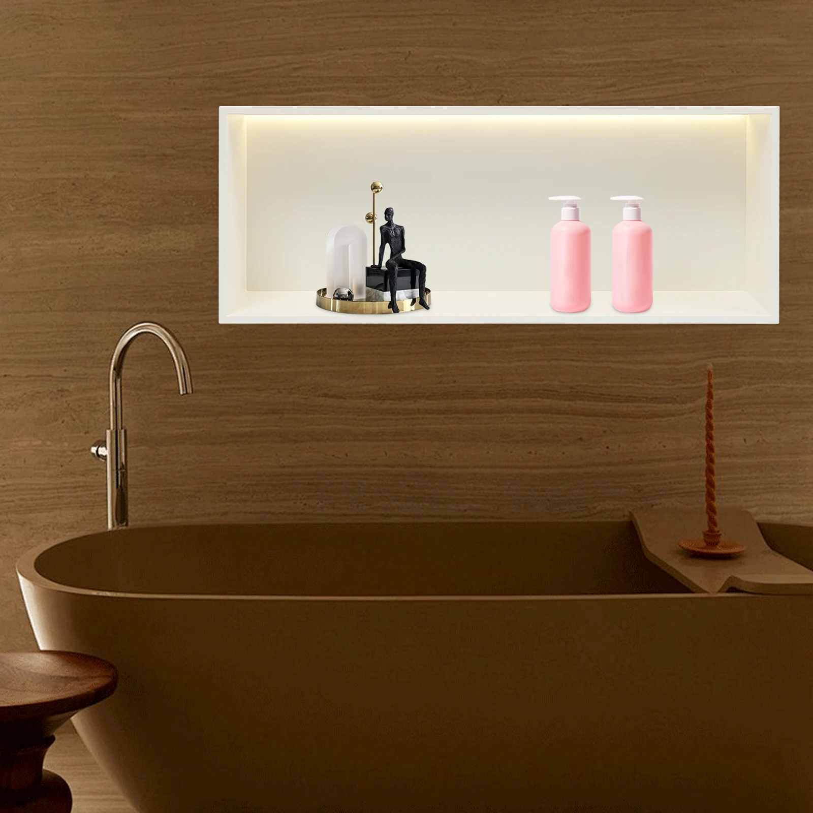 

Recessed Shower Shelf Rectangle Recessed Storage Shelf with LED for Bathrooms Living Rooms Bedrooms Toilets 70*28*12.5cm