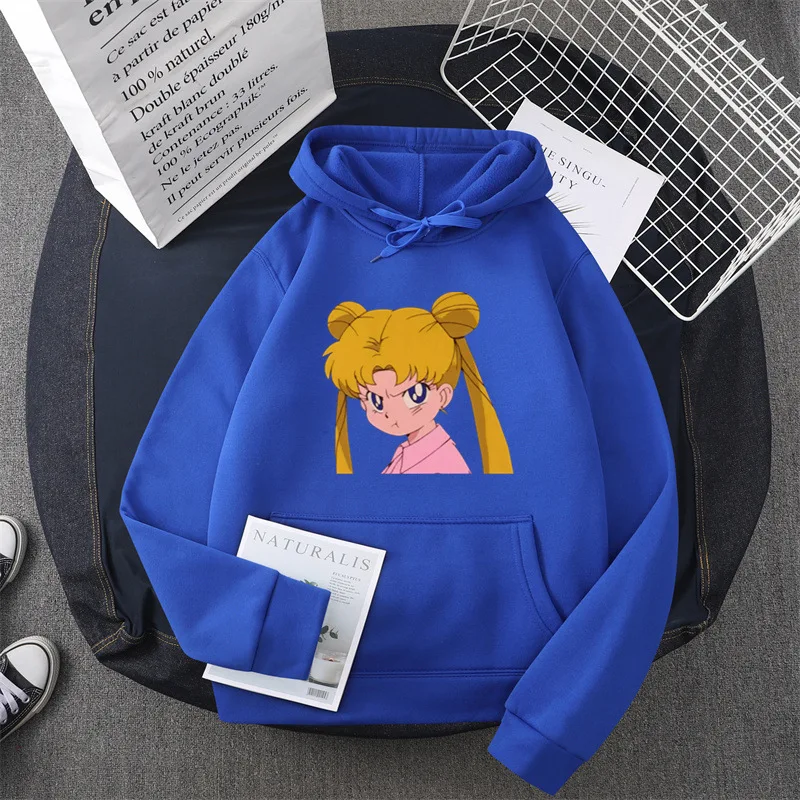 Anime Sailor Moon Character Printed Fleece Hoodie Men\'s and Women\'s Same Pullover Cotton High Quality Fashion Loose Men\'s Hoodie