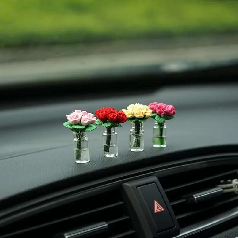 Dainty Roses Car Center Console Ornament Mini Cute Car Accessories for Ladies Personality Beautiful Interior Decor
