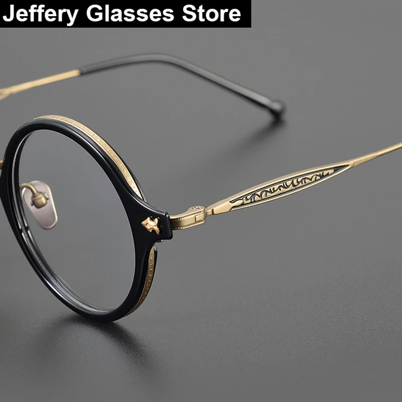 Japanese Handmade Men Round Glasses Frame Brand Design Ultra-Light Titanium Spectacles Women Vintage Eyeglasses Eyewear