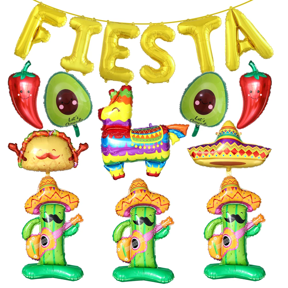 

1Pc Mexican Fiesta Cactus Hat Alpaca TACO Burrito Avocado Capsicum Helium Balloon Mexican Carnival Party Decor Baby Shower Globo