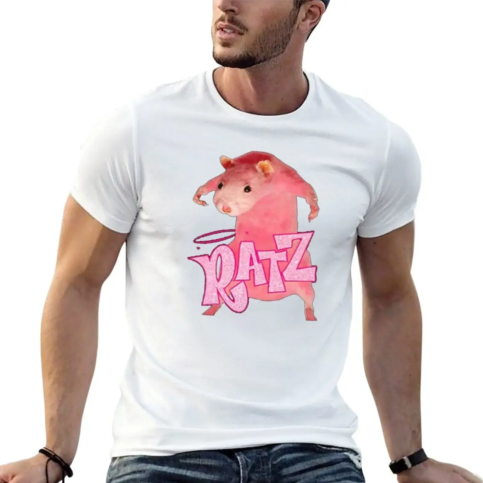 ratz Ratz Pink Meme T-shirt boys animal print sublime anime clothes blanks mens graphic t-shirts hip hop