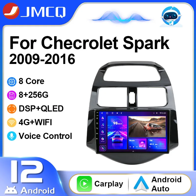 

Автомагнитола JMCQ 2DIN, 4G, Android 12, мультимедийный видеоплеер для Chevrolet Spark Beat Matiz, креативная навигация для Carplay 2010-2014