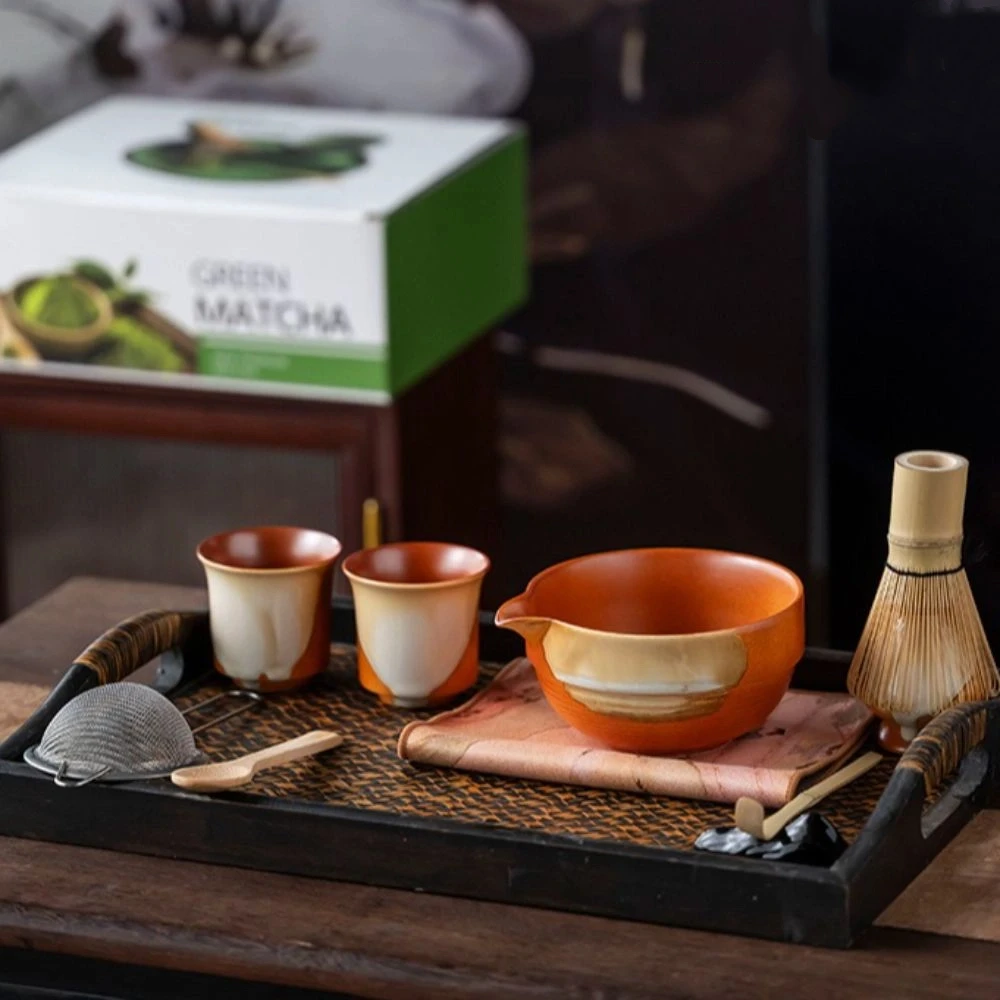 

4/5pcs Ceramic Japanese Matcha Tea Set Matcha Bowl with Spout Reusable Tea-making Tools Kit Tea Whisk Stand Matcha Making Kit