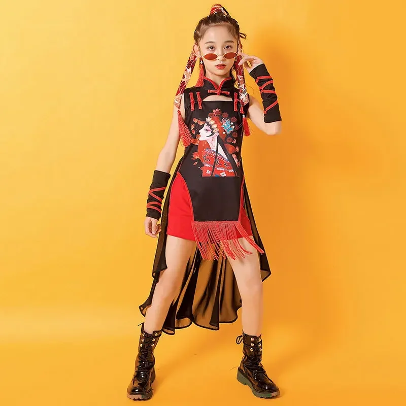

HipHop Children Costume Chinese Style Retro Stage Catwalk Tide Girls Jazz Dance Performance Festival Outfit Kids Clothes Girls