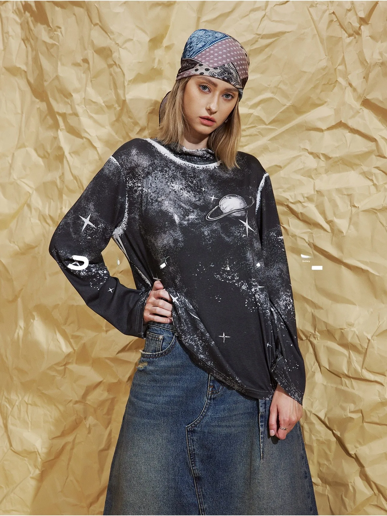 

Hikechic Spring Star Print Base Layer Loose Slimming Long Sve High Street Sle Women's T-irt Comfortable Soft