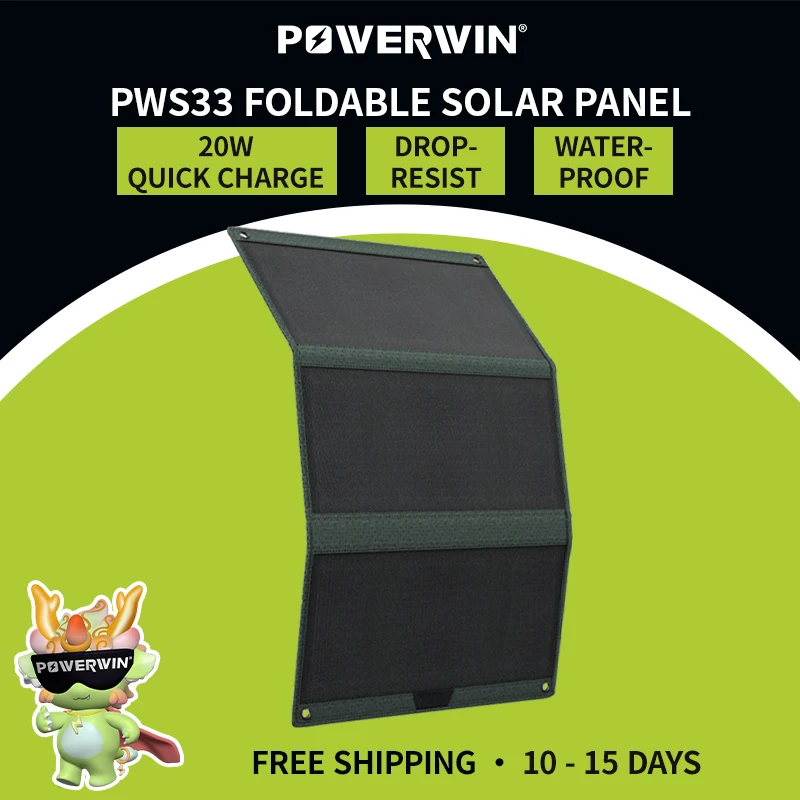 POWERWIN Foldable Solar Panel PWS30 IP65 Water Resist Soft 33W ETFE High Efficiency Flexible Fast Charge PD20W Type-C USB DC5521