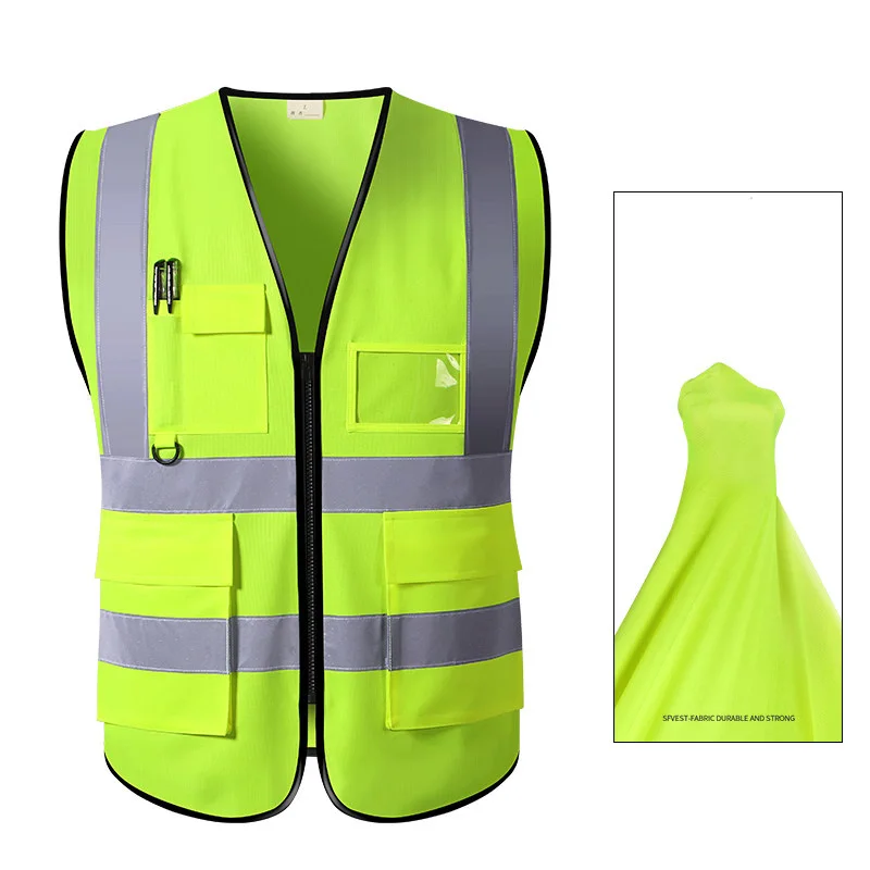 10 Colors High Visibility Reflective Work Safety Vest with Zipper and Pockets Plus Size L-5XL