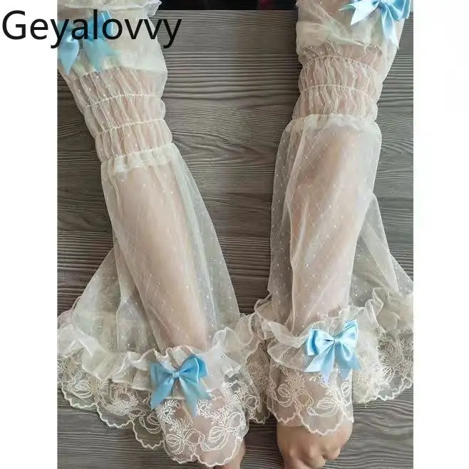 

Универсальные гетры в японском стиле в стиле Лолиты, рукава, милые кружевные аксессуары с бантом для девочек, прозрачные солнцезащитные нарукавники