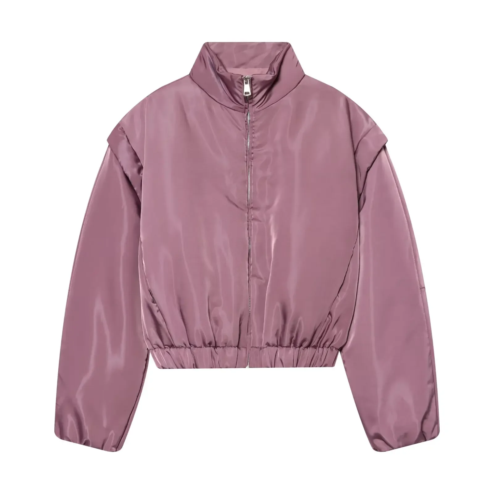 2026 New Fashion Woman Chic Long Sleeves Zipper Casual Warm High Street Short Coat Women Contoured Shoulder Cotton Clothes
