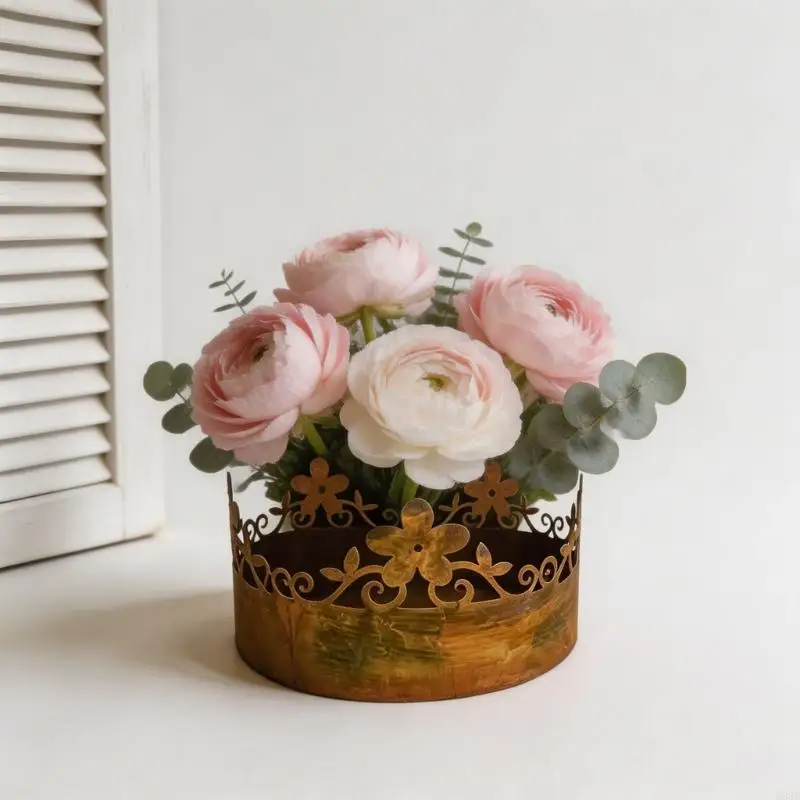 Brown Iron Flower Pot Bowl 18 Round Piece for Porch Table Display, Balcony Flower Holding, Shelf Use, and Window Table Placement