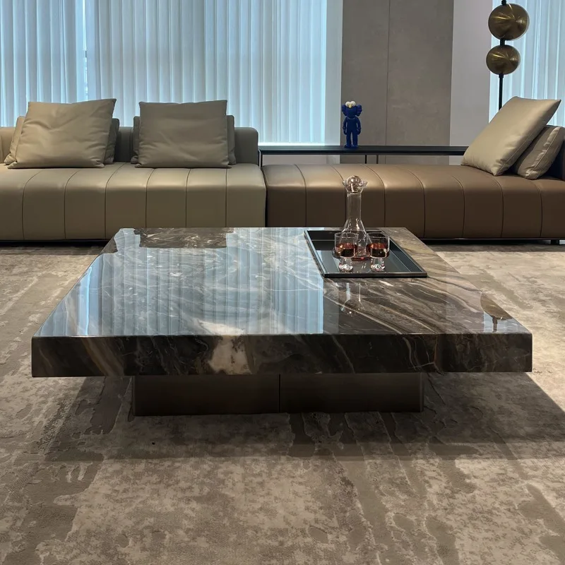 

Minimalist rock slab coffee table Venetian brown marble living room