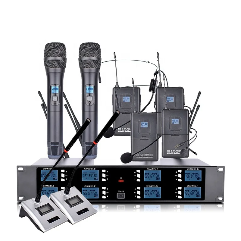 professional supplier cordless gooseneck handheld Karaoke conference uhf 8 channel wireless microphone system