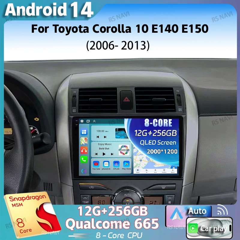 

Android 14 для Toyota Corolla 10 E140 E150 2006-2013 2K QLED Android Автомобильный радиоприемник Мультимедийный видеоплеер GPS Стерео CarPlay