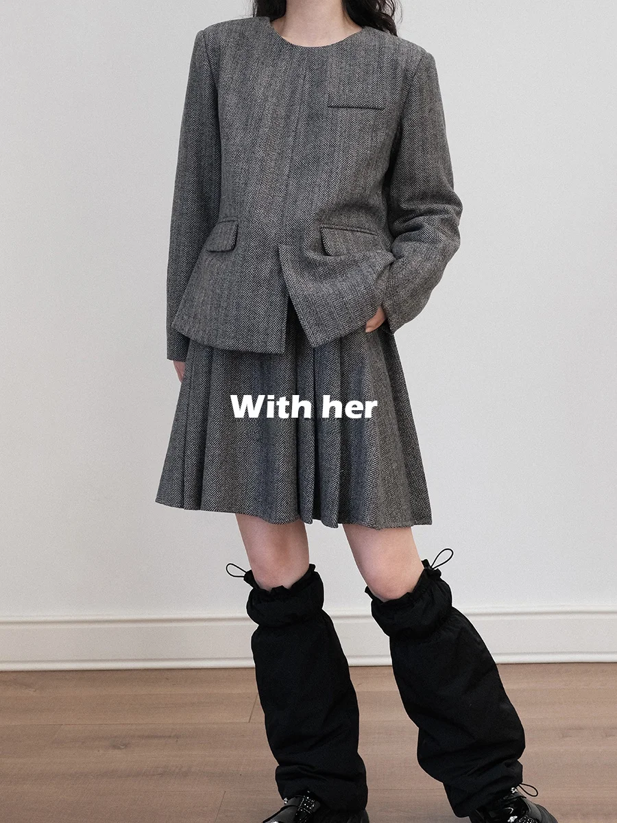 Original Design Commuter Thickened Woolen Light down Overcoat Style Women's Suit Top Simple Design Warm Long Sleeve Winter Ja...