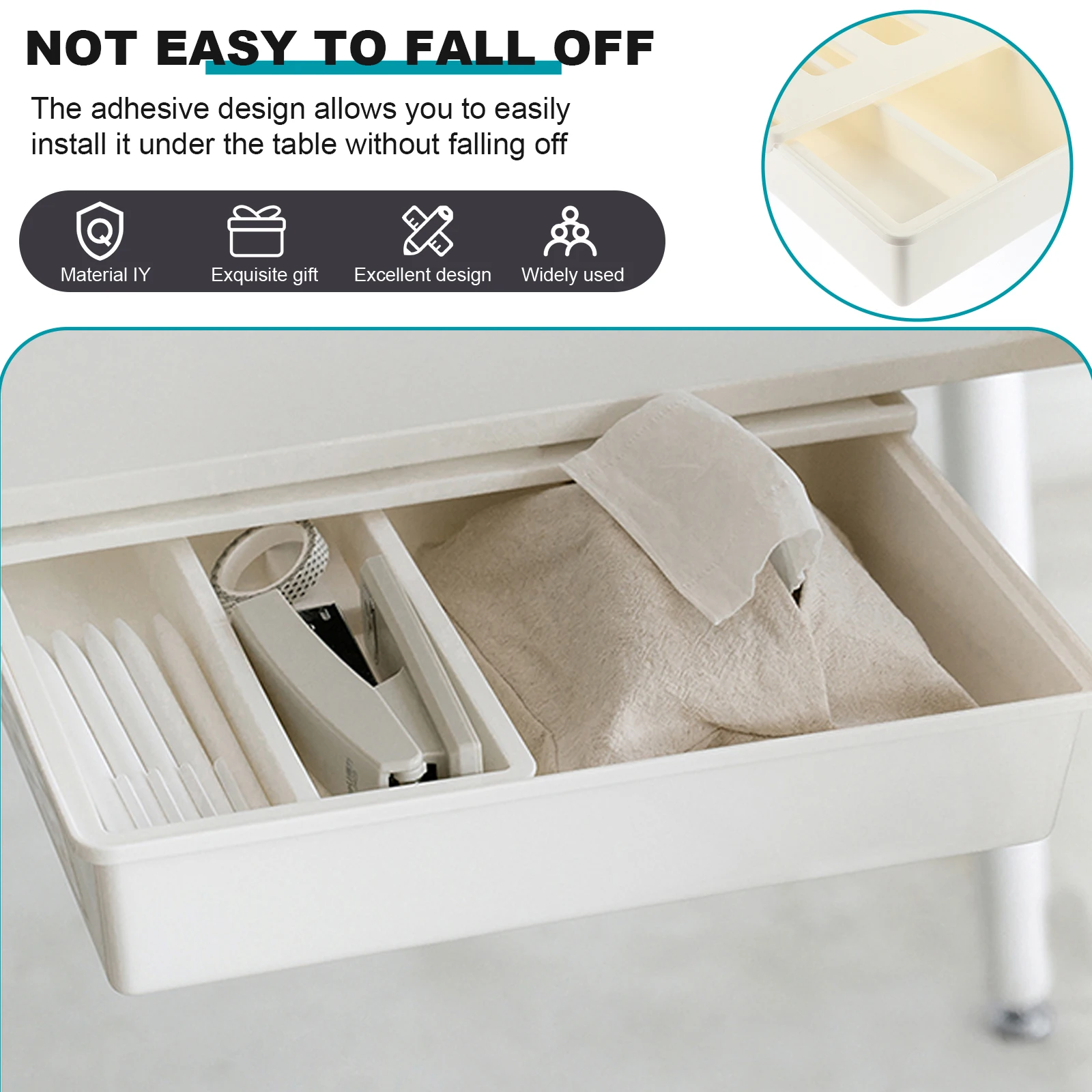 1 conjunto de plástico gaveta escondida caixa armazenamento sob a mesa adesivo design desktop organizador papelaria titular para uso escritório em casa sob