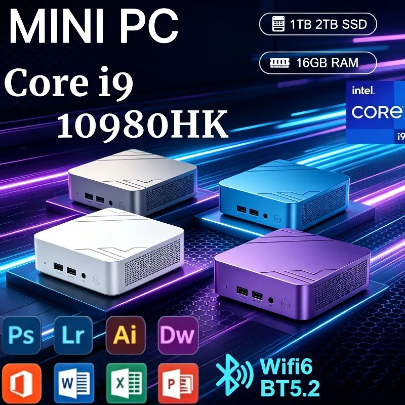 Core i9 10980HK 1TB 2TB SSD 16GB RAM WIFI 6 BT5.2 4K HD Mini PC Portable Mini Gaming Office Study Pc Choice of multiple colors