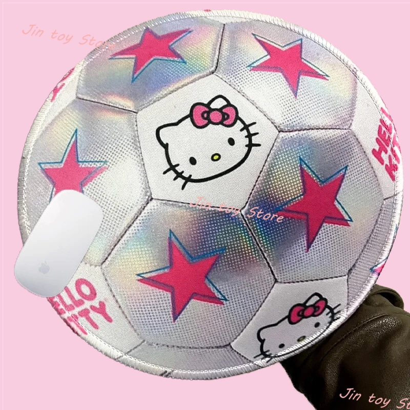 Creative Hello Kitty Football Mouse Pad Funny Muscle Sanrio Cinnamoroll Kitty Cat Pom Pom Purin Mouse Mat Kawaii Round Mouse Pad