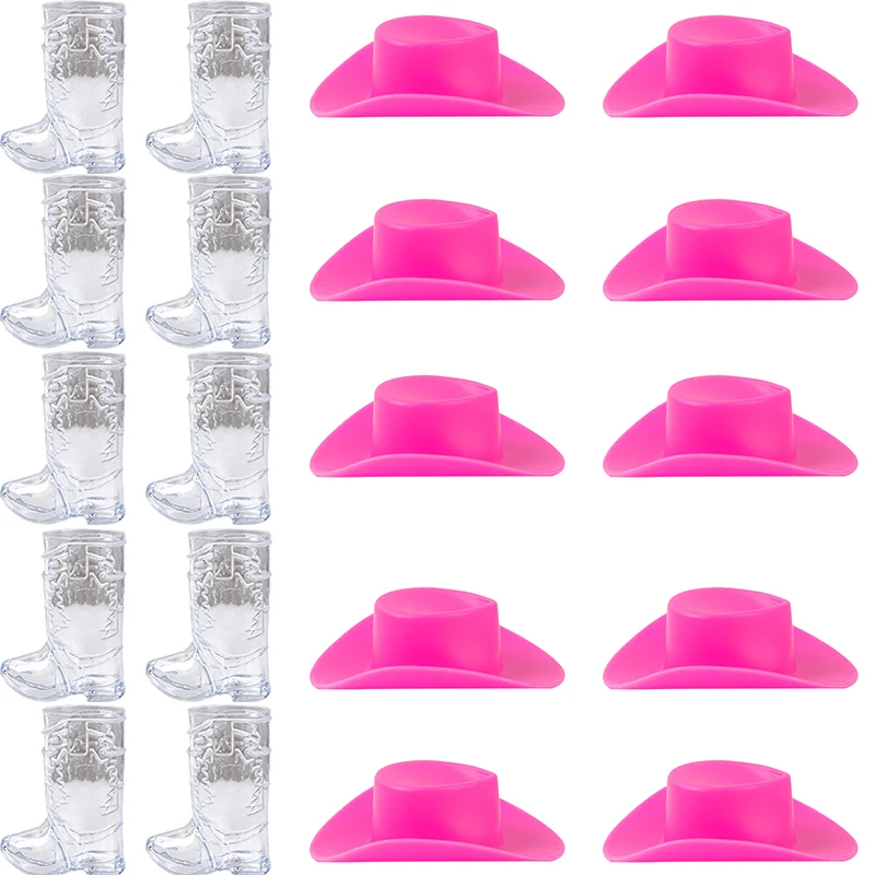 10pcs/ Set Bachelorette Hen Party Supplies Plastic Mini Brown Pink Cowboy Hat Cowboy Boot Shot Wine Glass Kit Party Supplies