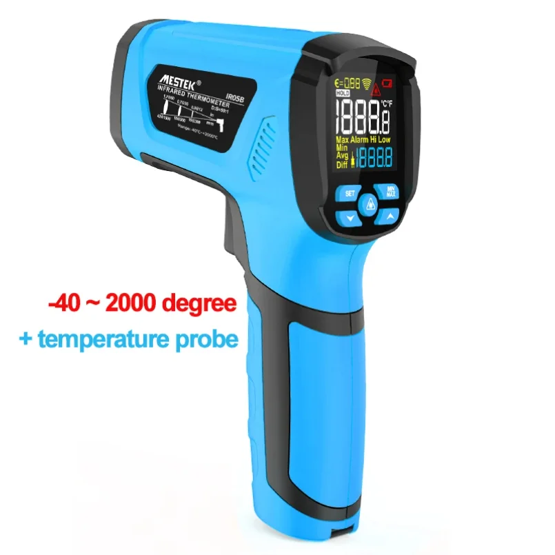 Termômetro Infravermelho de -40 a 2000 Graus, Termômetro Duplo a Laser para Churrasco, Cozinha, Pizza, Refrigerador e Ar Condicionado