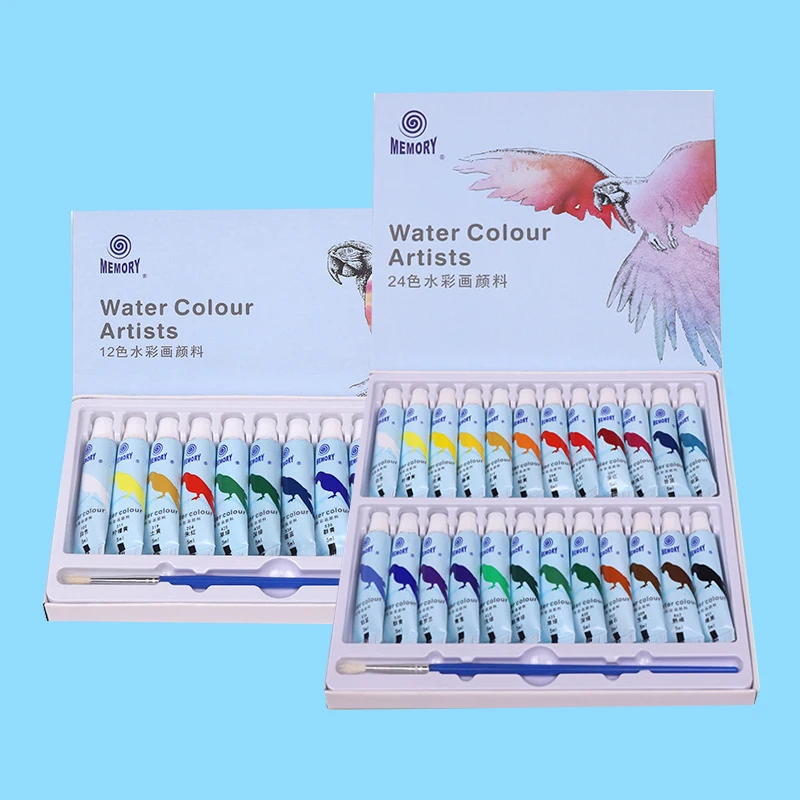 Acrylic Paint & Watercolor Set With Brush 12/24 Colors Pigment 5ml Kids Painting Kit For Beginner Students