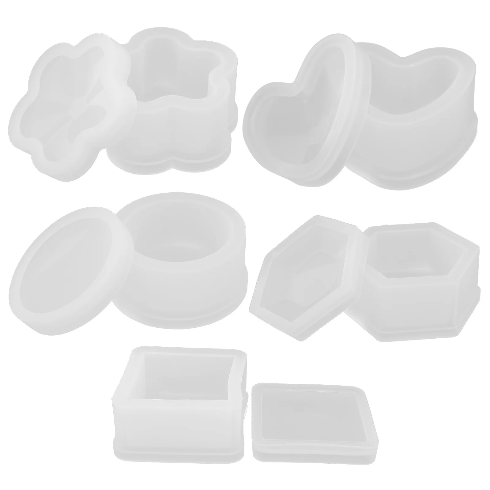 

5Pcs Silicone Jewelry Molds Heart Hexagon Square Shape DIY Resin Craft Storage Box Mold Hexagon Molds for Resin