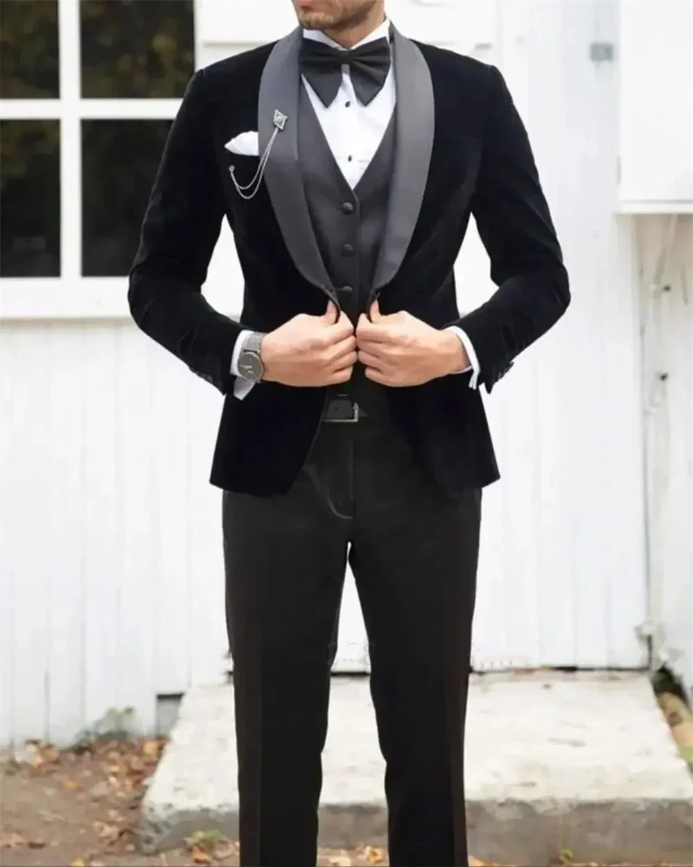 

Black Men Suits Shawl Lapel Single Breasted Elegant 3 Piece Jacket Pants Vest Tailor-made Luxury Prom Party Costume Slim Fit