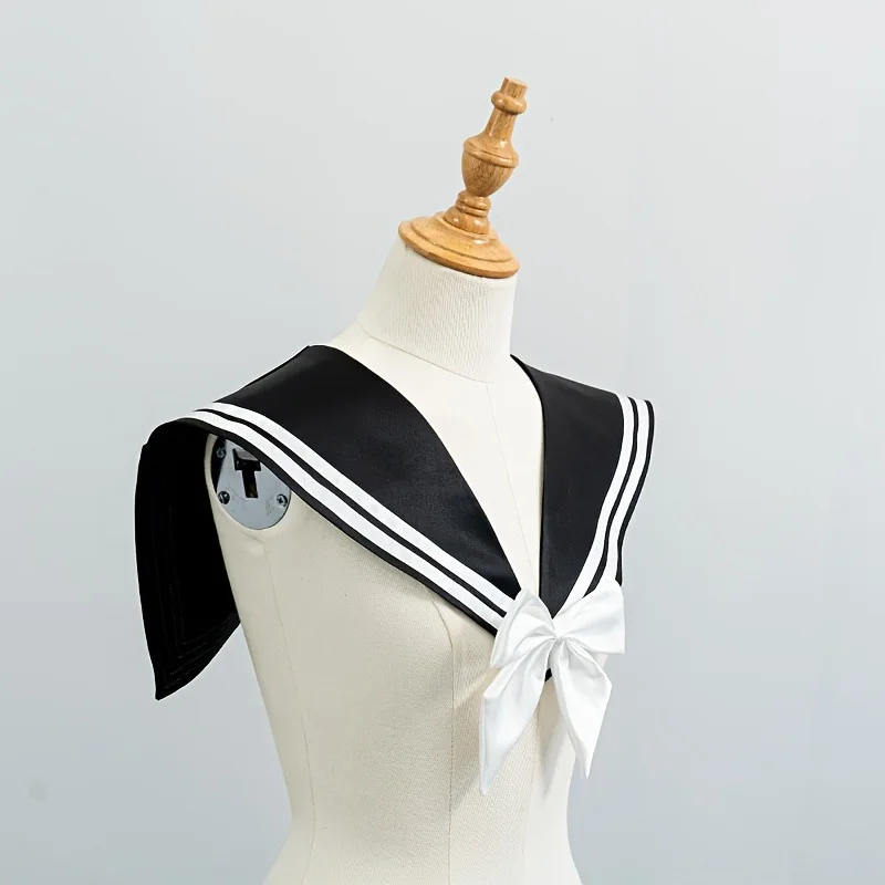 Japanese Style Sailor Fake Collar Black‑White Detachable School Uniform Collar with Bow Tie Flower Cosplay Daily Decor Accessory