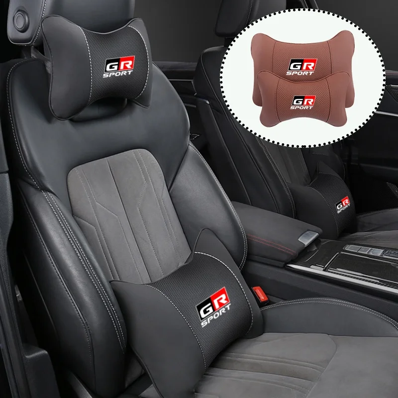 Skórzane zagłówki i podparcia lędźwiowe do foteli samochodowych, akcesoria do wnętrza samochodu Toyota Yaris Hilux Aygo Ractis Corolla Camry Auris Rav4
