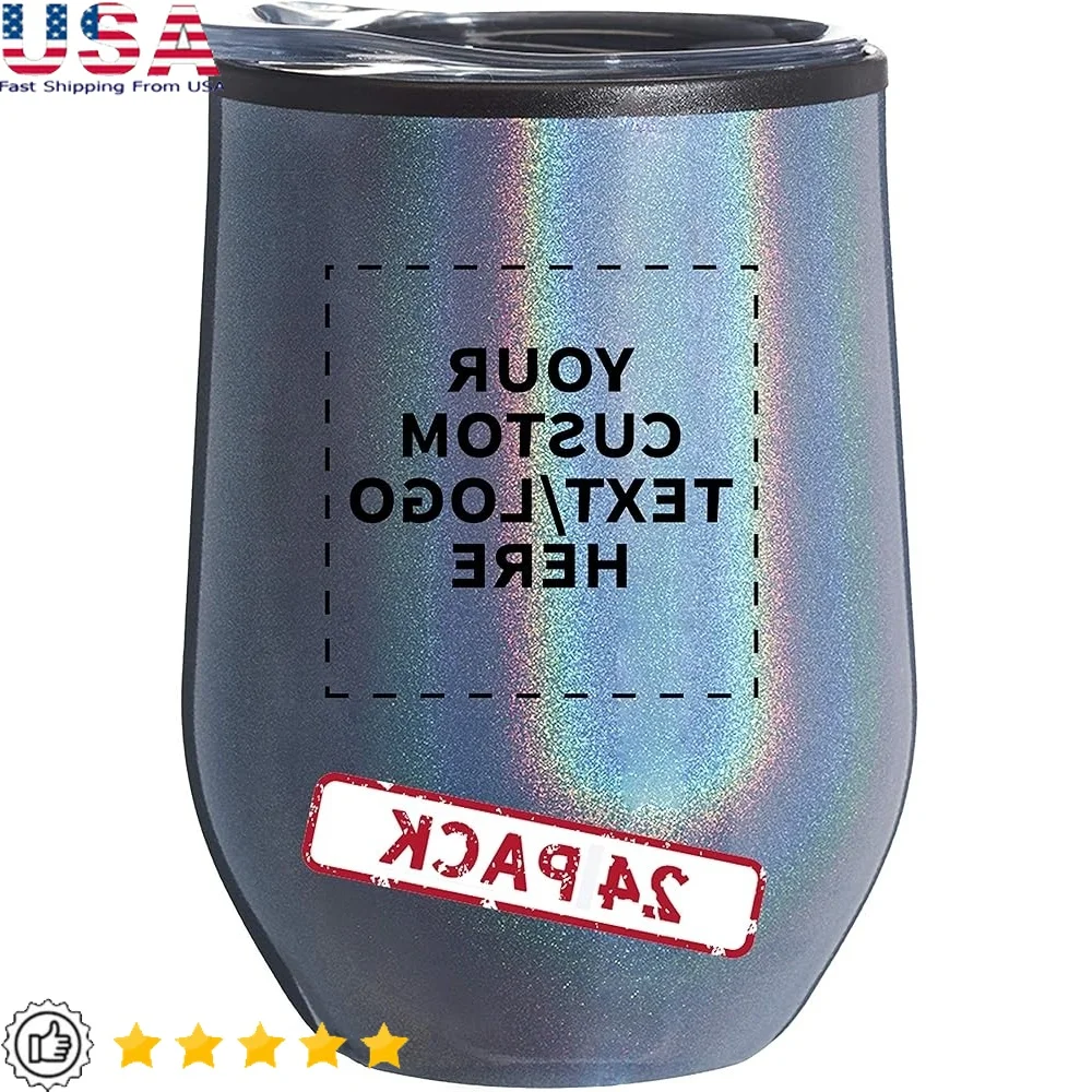 

Custom Stemless Wine Tumblers with Lids 12oz Set of 24 Personalized Iridescent Glasses Parties Events Everyday Use