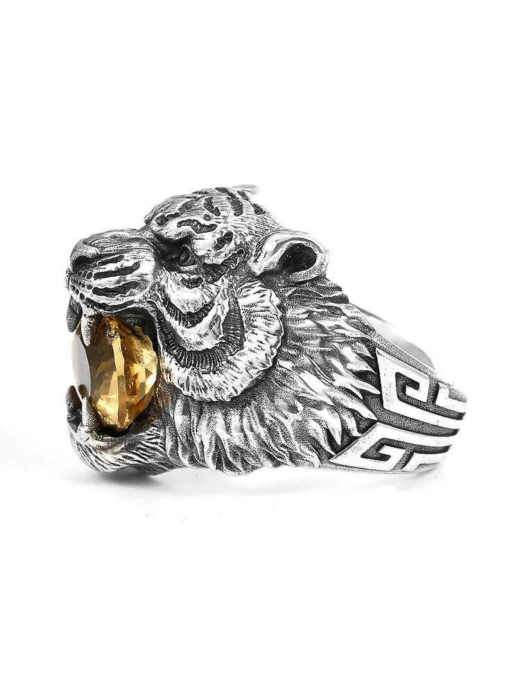 Ruibeila citrine zodiaque tigre bague homme dominatrice s925 argent tigre index bague ouverture réglable